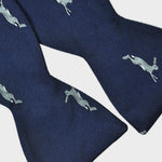 English Woven Silk Jumping Hare Bow Tie Navy & Grey