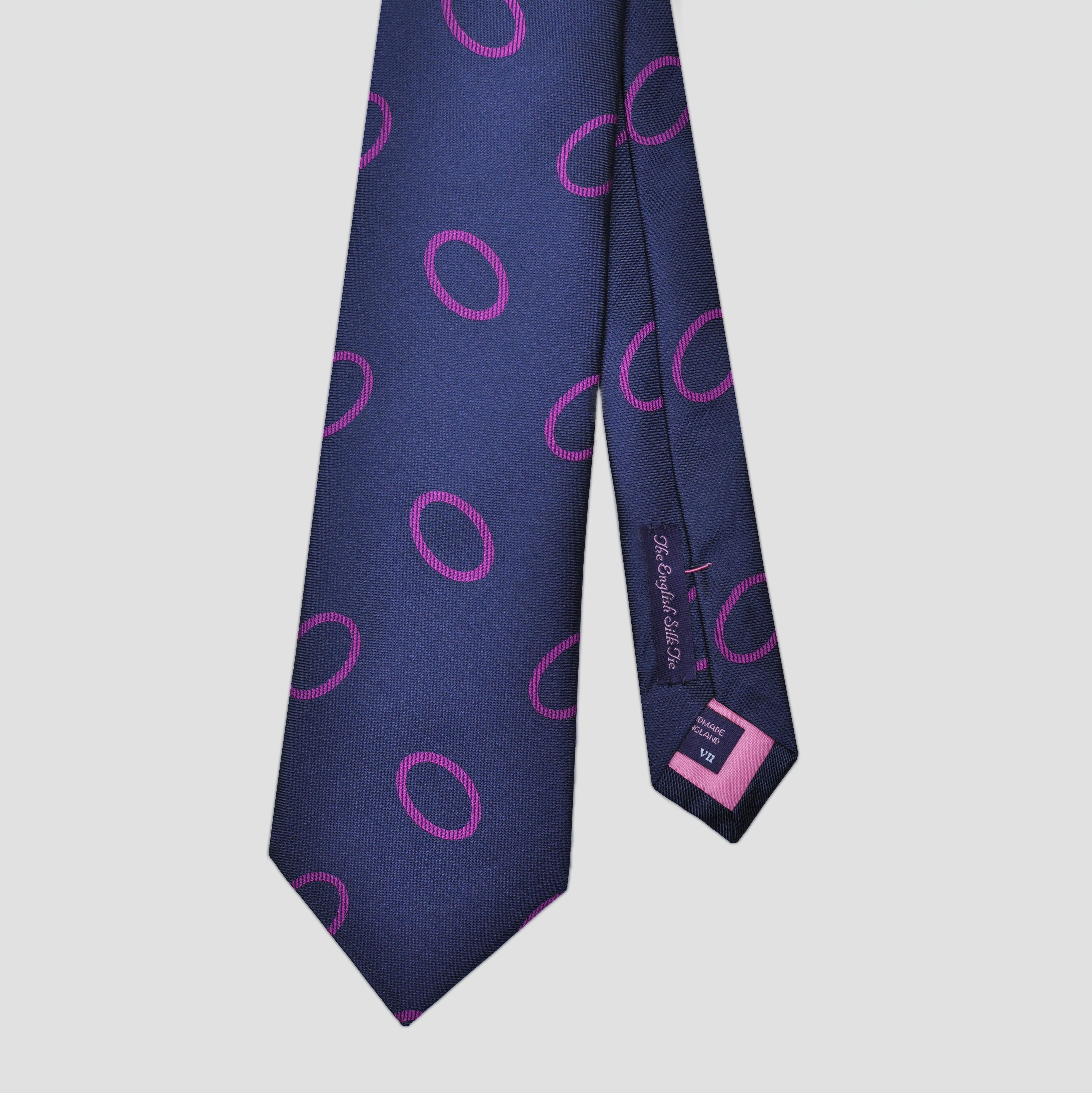 Hoops Silk Tie in Navy Blue & Pink
