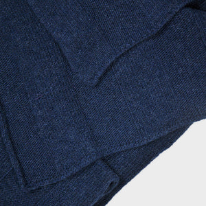 Extra Fine Merino Wide Rib Knit Wool Scarf in Denim Blue