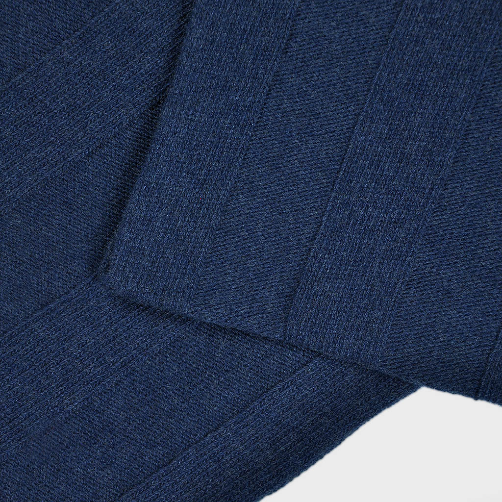 Extra Fine Merino Wide Rib Knit Wool Scarf in Denim Blue