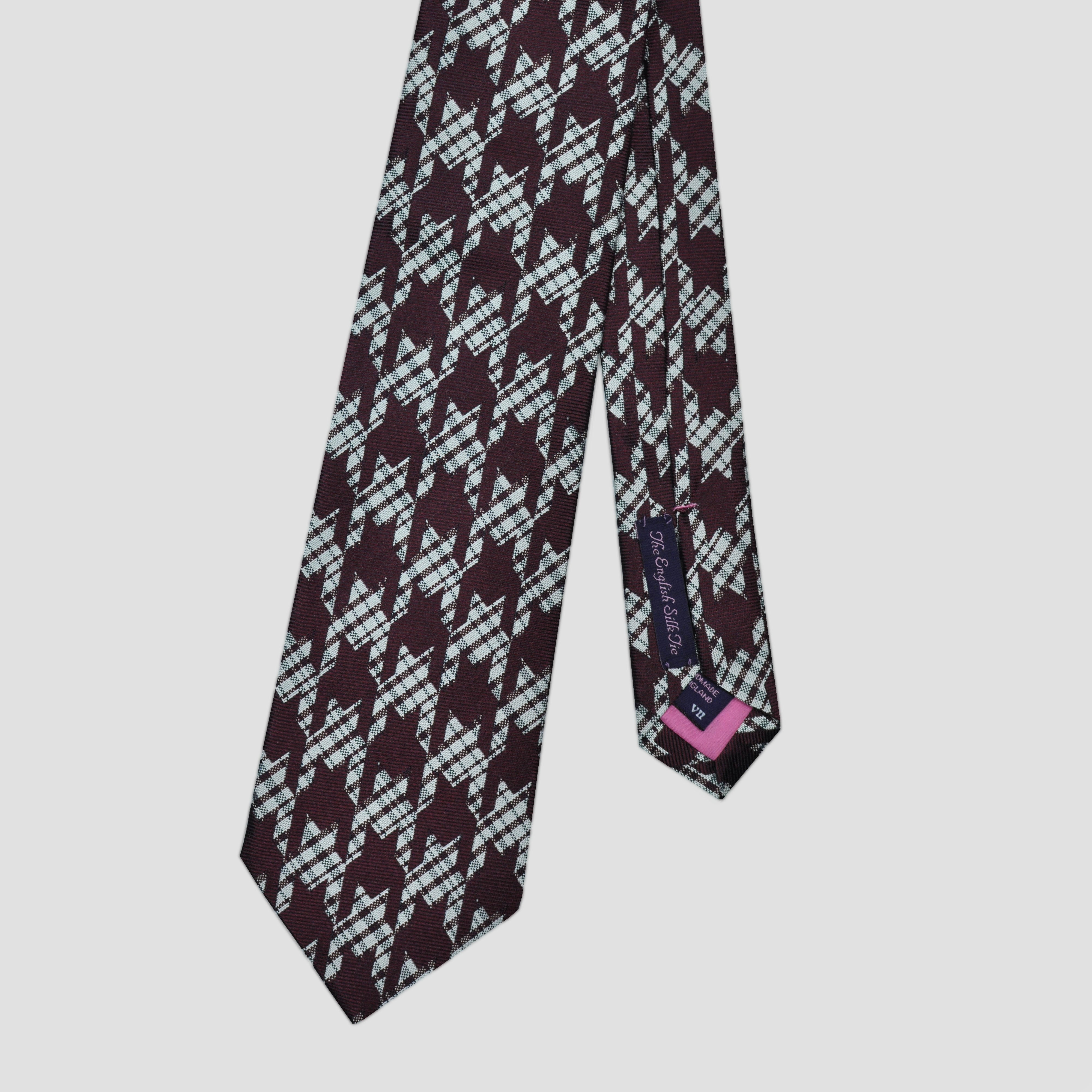 Houndstooth & Check Silk Tie in Claret