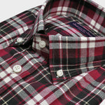 Button Down Brush Cotton Shirt in Deep Reds & Whites
