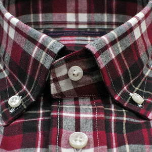 Button Down Brush Cotton Shirt in Deep Reds & Whites