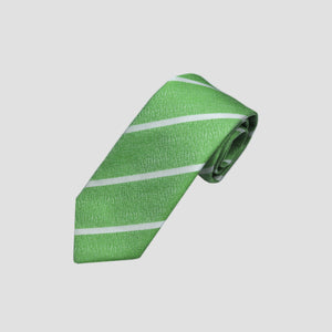 Stripes Tussah Silk Tie in Lime Green & White