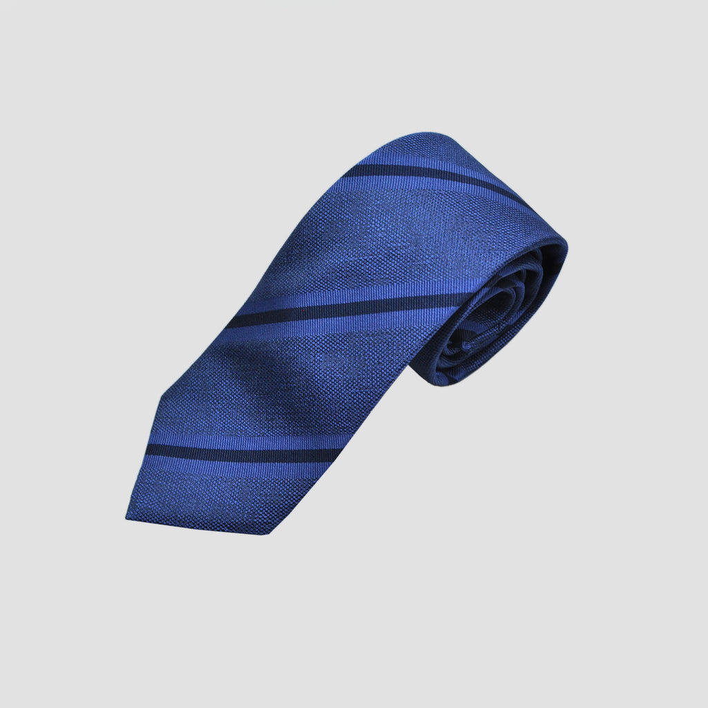 Bold Stripes Tussah Silk Tie in Blue