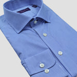 Spread Collar Micro Gingham Cotton Shirt in Blue