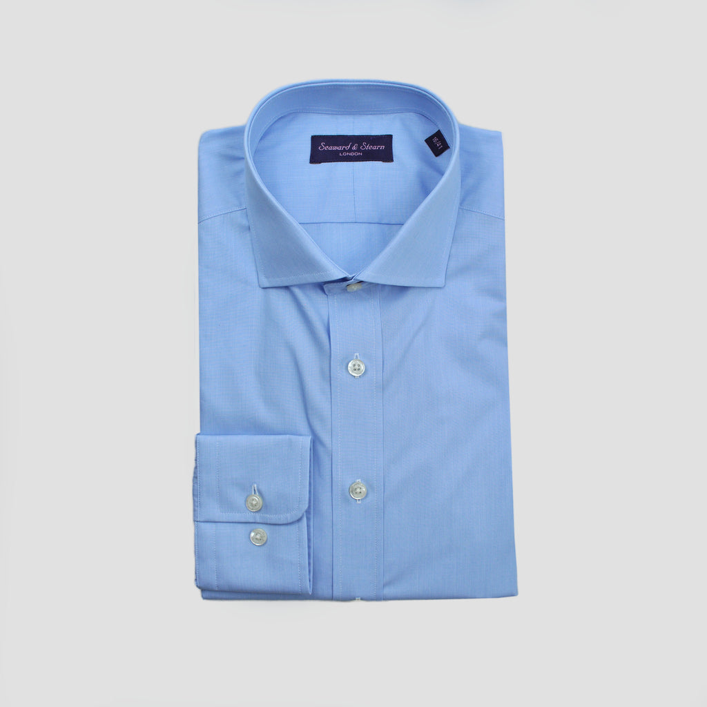 Spread Collar Cotton Shirt in Light City Blue