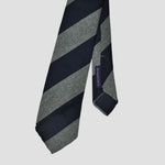 Handrolled Grenadine Silk Tie with Bold Navy & Grey Stripes