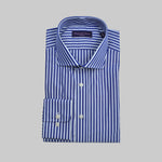 Spread Collar Block Stripe Cotton Shirt in Blue