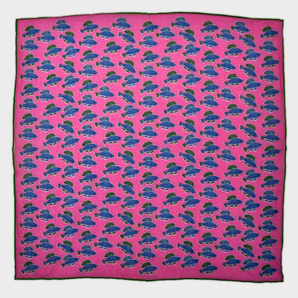 A Lot of Fish Cotton & Cashmere Pocket Square in Pink & Blue
