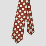Handrolled Raw Silk & Linen Tie in Rusty Brown with White Spots