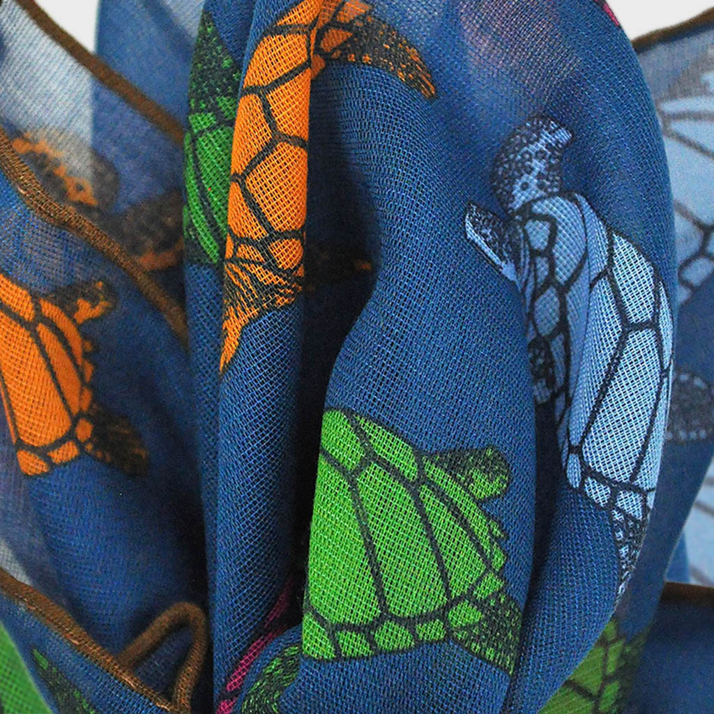 A Few Turtles Cotton & Cashmere Pocket Square in Prussian Blue