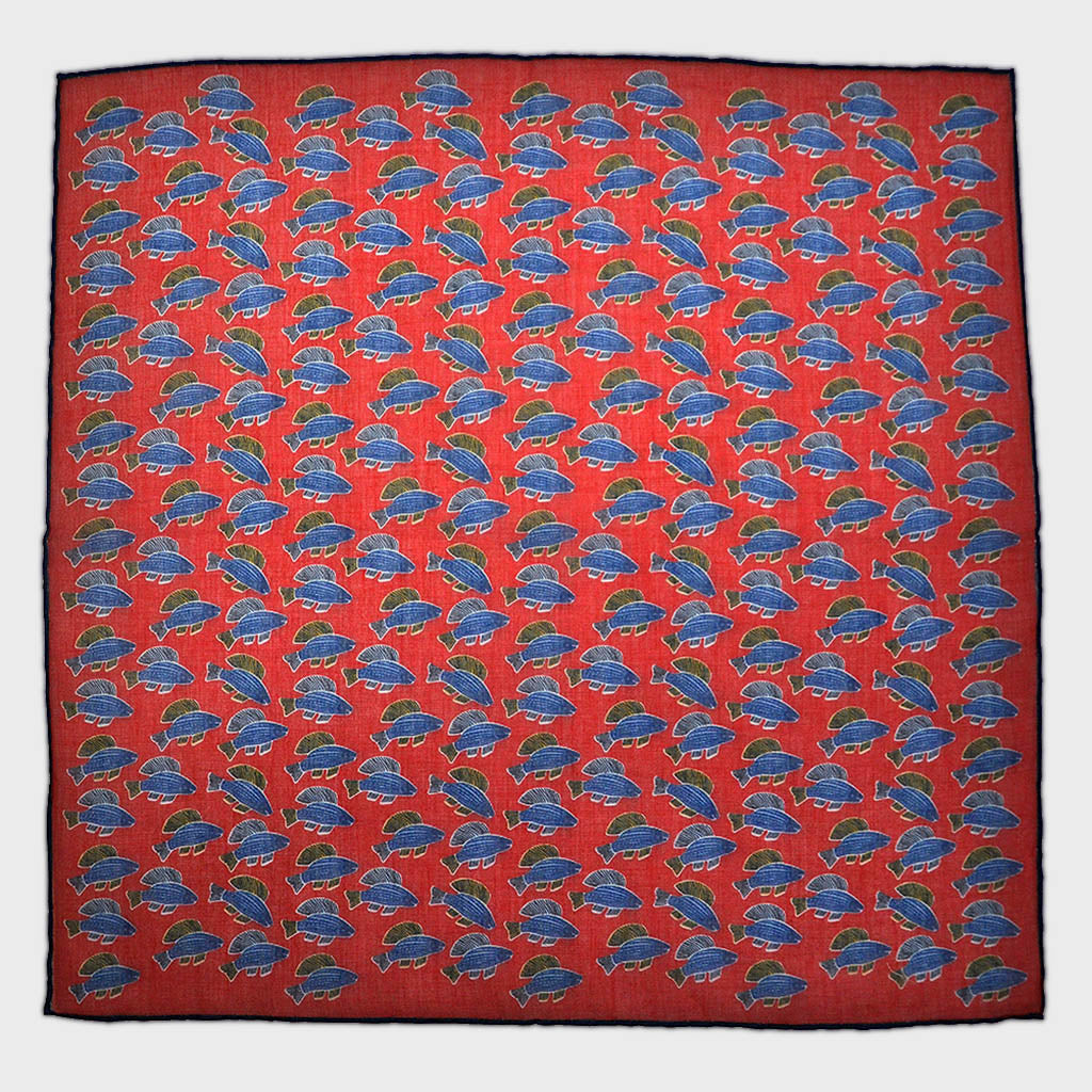 A Lot of Fish Cotton & Cashmere Pocket Square in Red & Blue