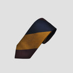 Bold Stripes Bottle Neck Silk Tie in Navy, Ochre & Brown