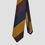 Bold Stripes Bottle Neck Silk Tie in Navy, Ochre & Brown
