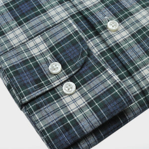 Button Down Brush Cotton Shirt in muted Blue, Green & White