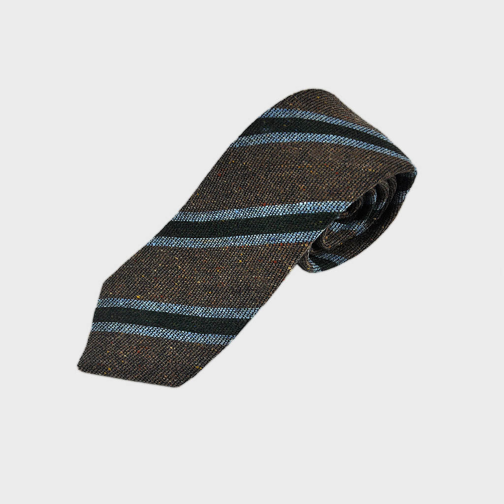Regimental Stripe Wool Tie in Brown & Blue