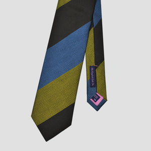 Bold Stripes Bottle Neck Silk Tie in Baby Blue, Lime Green & Brown