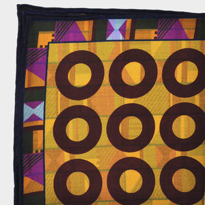 Hoops & Aztec Style Reversible Panama Silk Pocket Square in Ochre & Claret