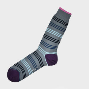 Multi-Stripes Fine Cotton Socks in Grey & Blues
