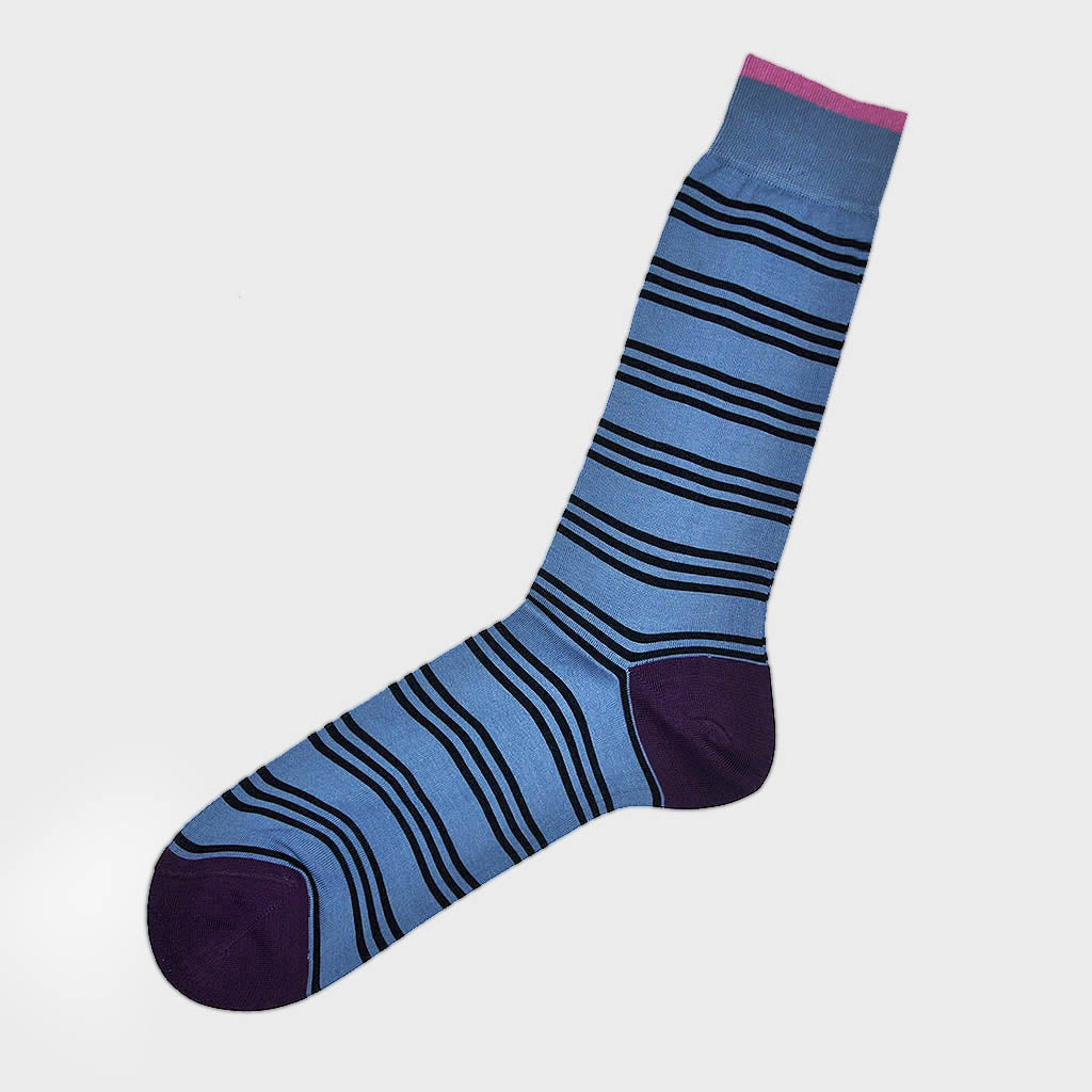 Multi-Stripes Fine Cotton Socks in Blues