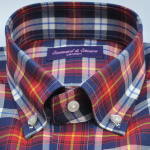 Button Down Cotton Over-Shirt in Tartan in Red, Blue & Yellow