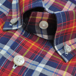 Button Down Cotton Over-Shirt in Tartan in Red, Blue & Yellow