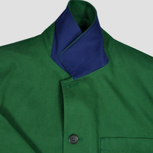 Heavy Cotton Worker Jacket in Green with Blue (under) Collar