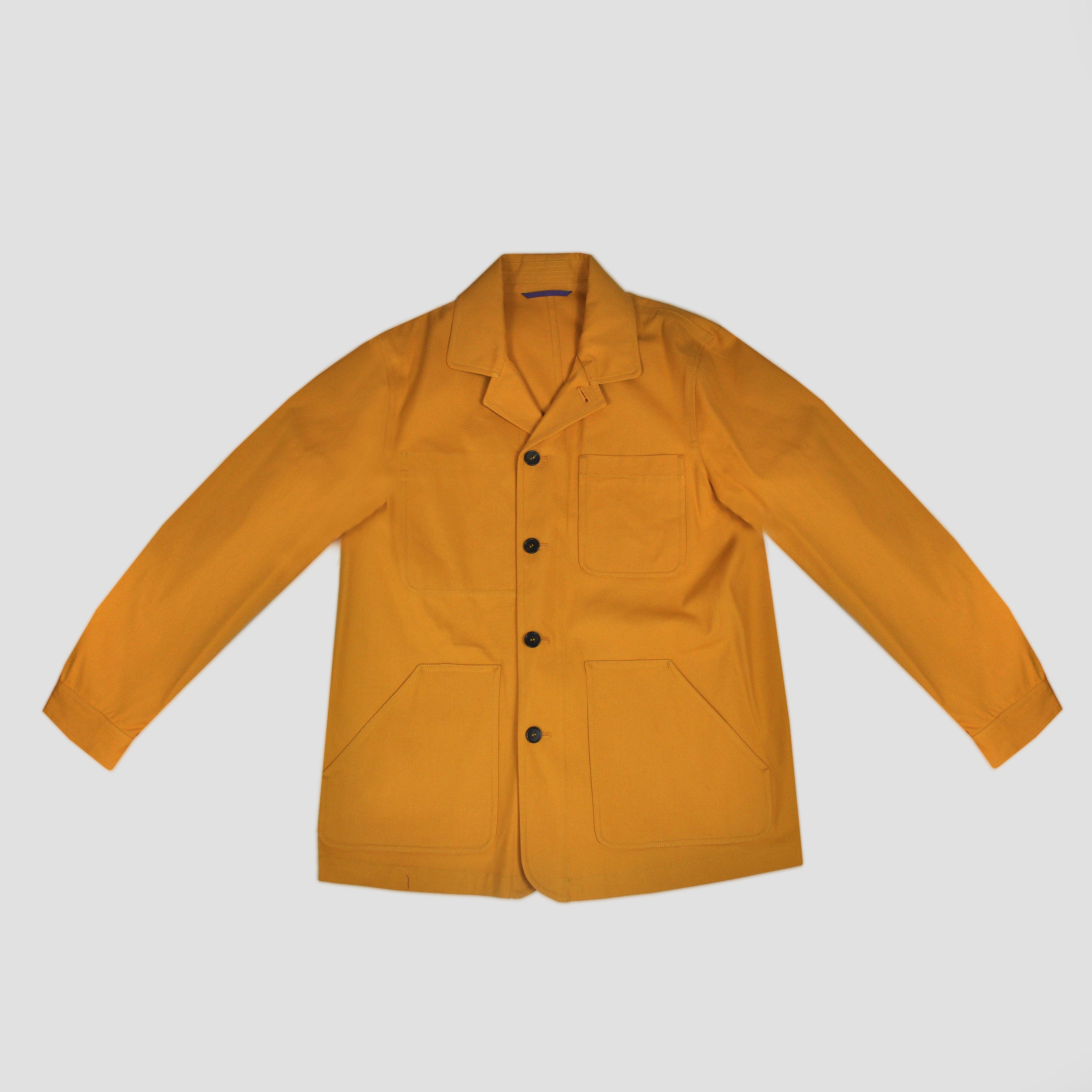 Heavy Cotton Worker Jacket in Mustard Yellow with Blue (under) Collar