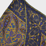 Wool Silk Paisley Leaf with Floret Border Large Square in Mustard & Blue