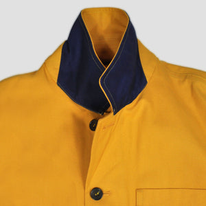 Heavy Cotton Worker Jacket in Mustard Yellow with Blue (under) Collar