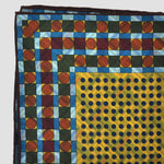 Dots, Checks & Lattice Reversible Panama Silk Pocket Square in Green, Yellow, Blue & Brown