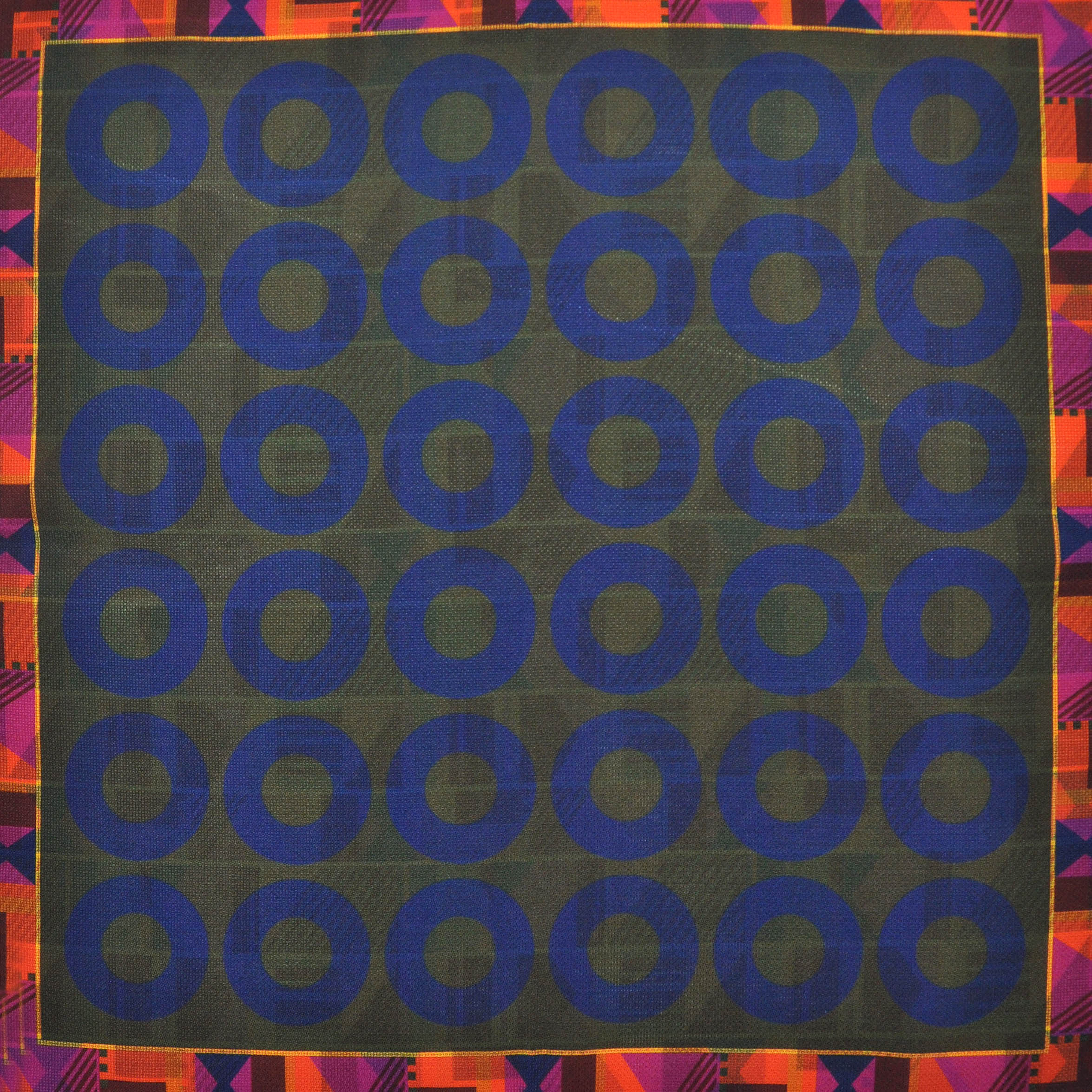 Hoops & Aztec Style Reversible Panama Silk Pocket Square in Blue & Orange