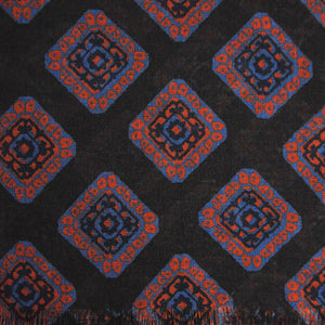 Wool Silk Medallion Scarf in Brown, Blue & Red