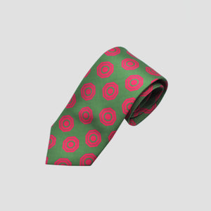 Octagon Bottle Neck Silk Tie in Lime & Pink