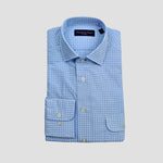 Seersucker Gingham Button Down Shirt with Double Breast Pocket in Light Blue