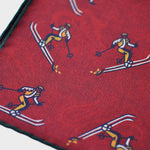 Reversible Skier & Paisley Panama Silk Pocket Square in Red & Navy