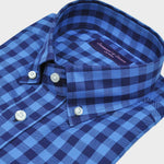 Button Down Check Cotton Sports Shirt in Blues
