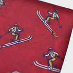 Reversible Skier & Paisley Panama Silk Pocket Square in Red & Navy