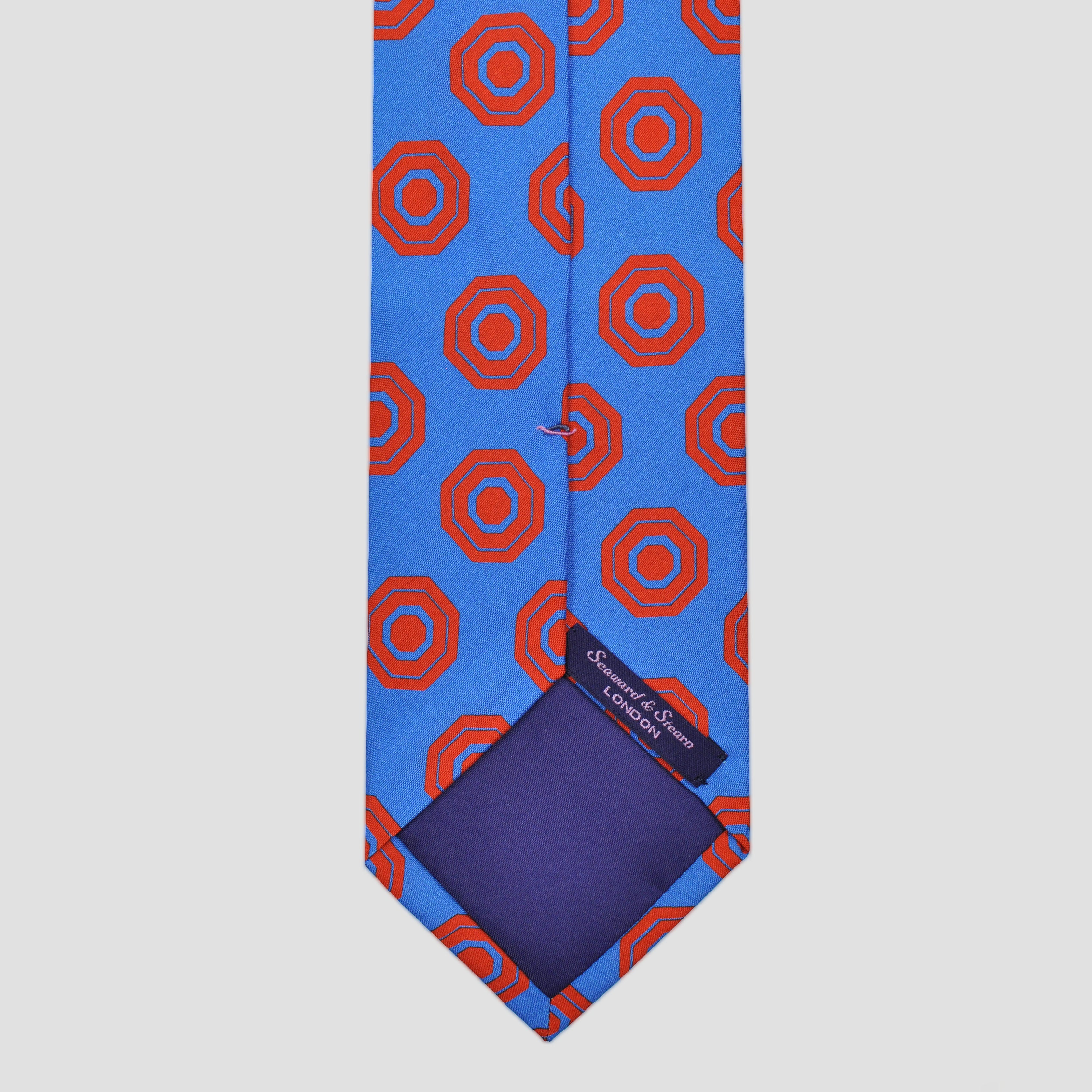 Octagon Bottle Neck Silk Tie in Blue & Red