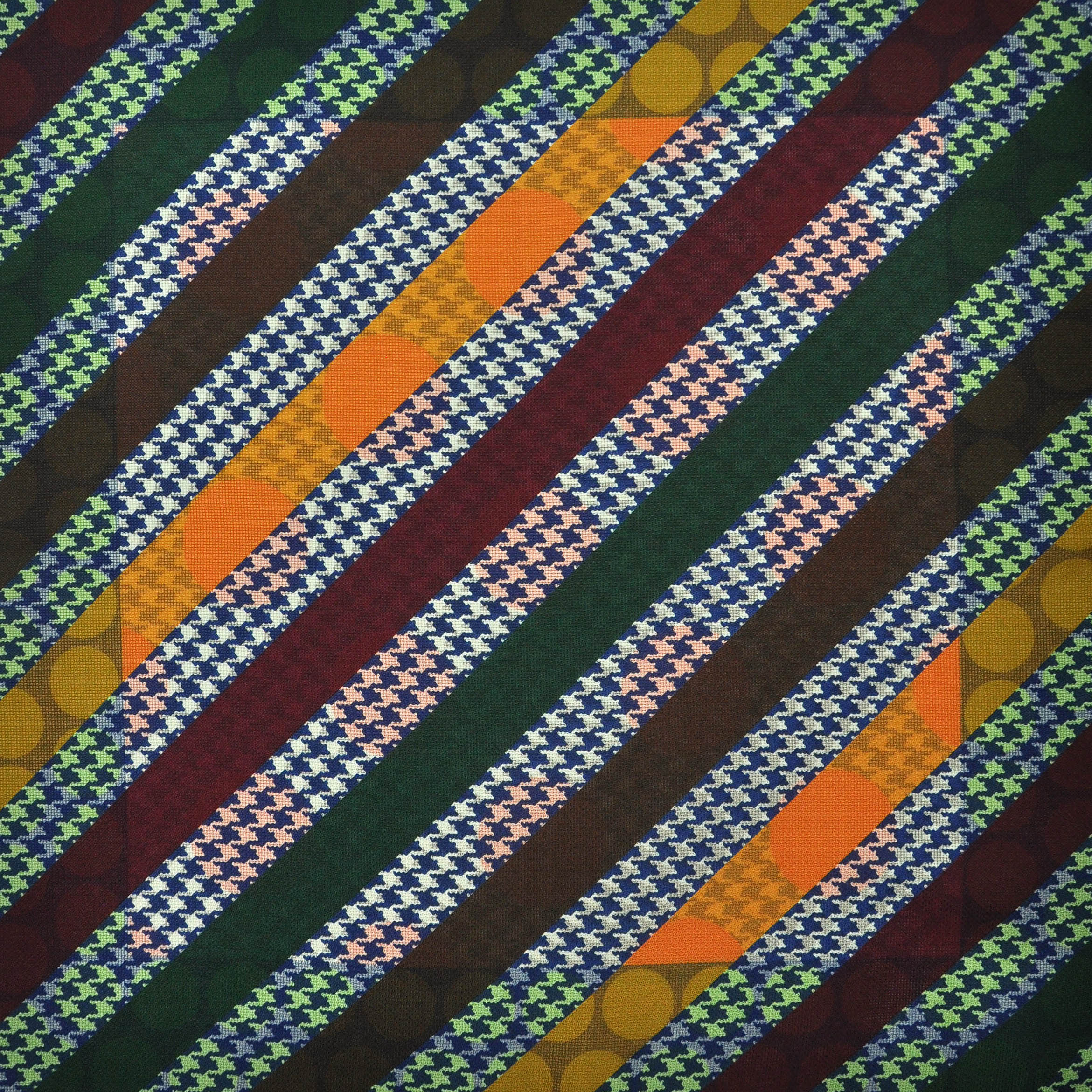 Spots & Stripes & Puppy Teeth Reversible Panama Silk Pocket Square in Green, Orange & Blue