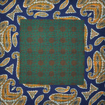 Paisley, Dots & Checks Reversible Panama Silk Pocket Square in Blue, Orange, Green & Yellow