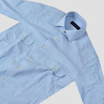 Seersucker Gingham Button Down Shirt with Double Breast Pocket in Light Blue