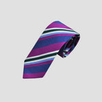 Stripes Bottle Neck Silk Tie in Purple, Blue, Green & White