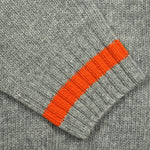 Merino Wool V-Neck Cricket Style Jumper in Grey with Orange Trim
