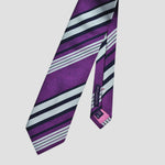 Stripes Bottle Neck Silk Tie Purple, Navy & White
