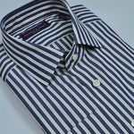 Spread Collar Stripe Cotton Shirt in Blue
