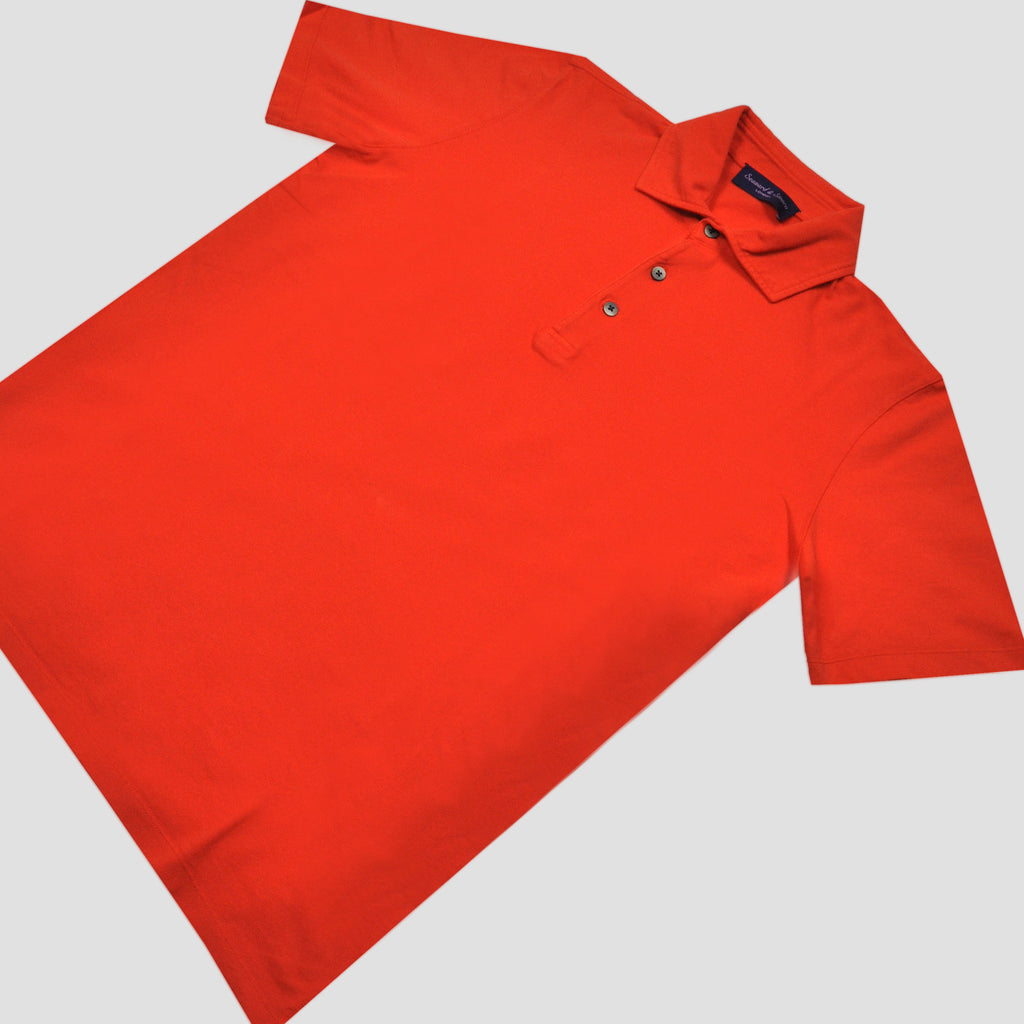 Fine Pique Cotton 3 Button Polo Shirt in Red