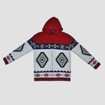 Merino Aztec Style Zip Hooded Cardigan in Red, White & Blue
