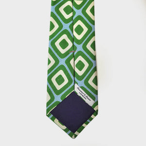 Retro Geometric Silk & Linen Tie in Sky Blue & Grass Green